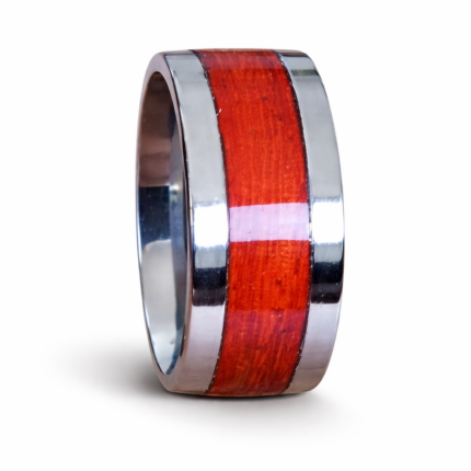 steel line prsten od ruzinog drveta i celika rucni rad